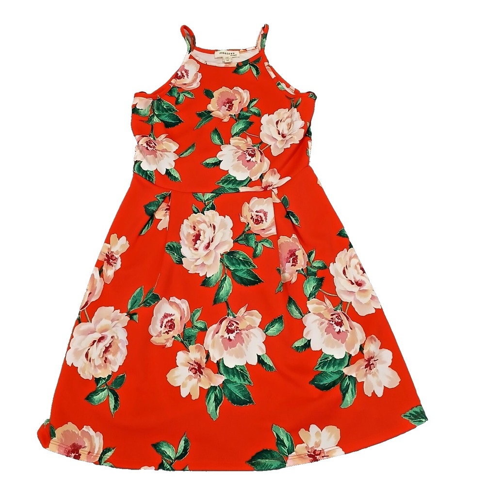 Monteau‎ Los Angeles Women's Medium Orange Green Floral Sleeveless Dress
